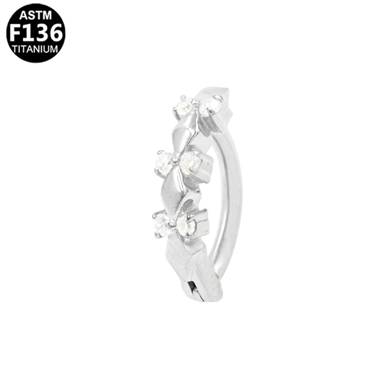 Piercing nombril clicker feuillage en titane argenté