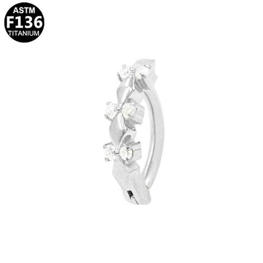 Piercing nombril clicker feuillage en titane argenté
