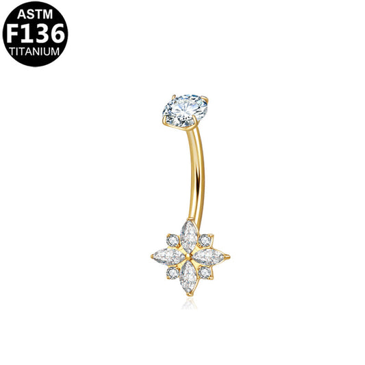 Piercing nombril étoile florale en titane doré