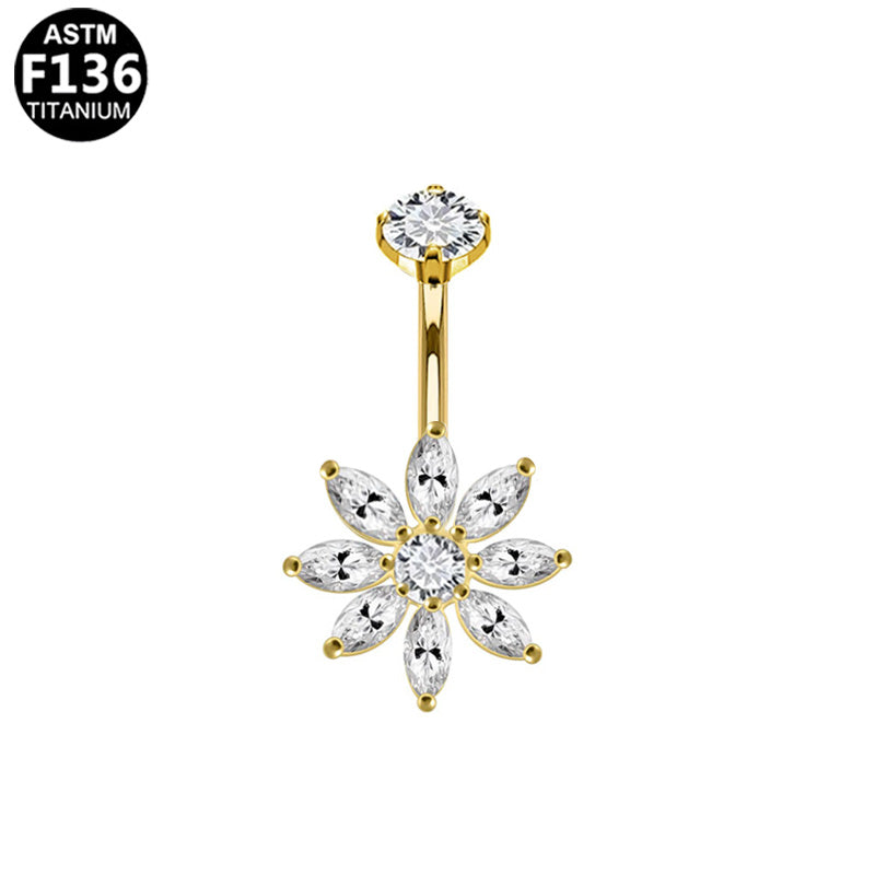 Piercing nombril fleur marquises en titane doré