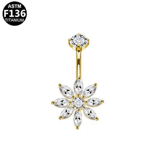 Piercing nombril fleur marquises en titane doré