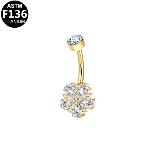 Piercing nombril fleur dorée en titane doré