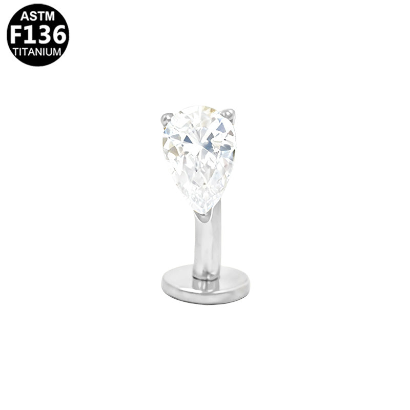 Labret goutte zircon en titane argenté