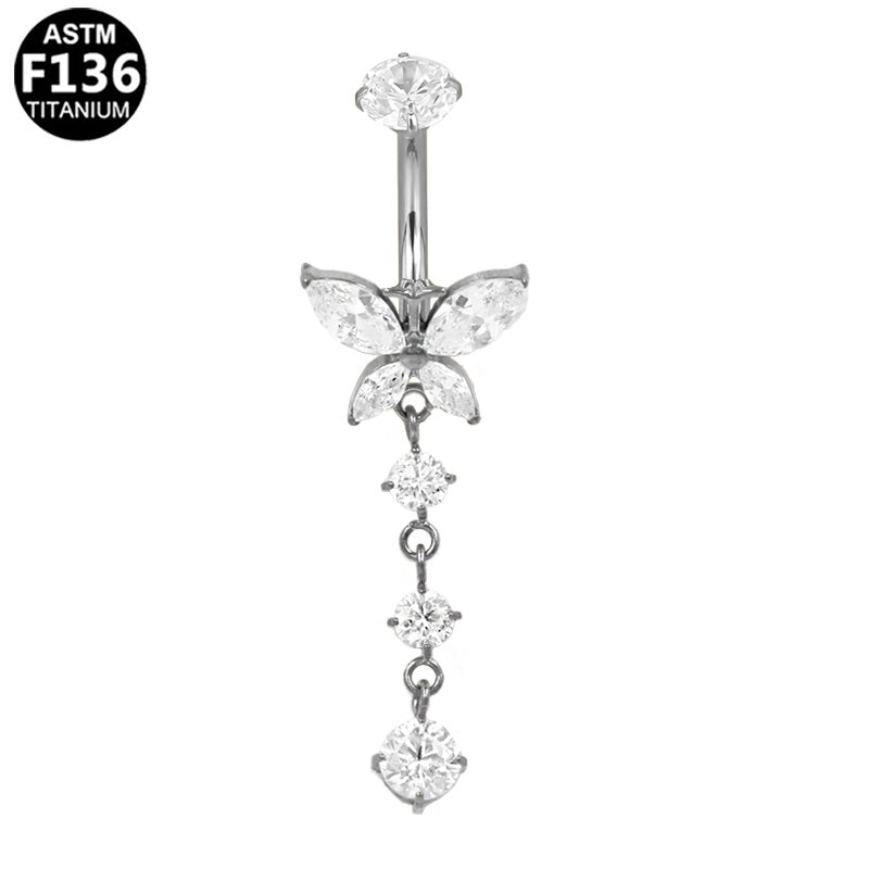 Piercing nombril papillon pendant en titane argenté