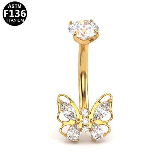 Piercing nombril papillon doré en titane doré