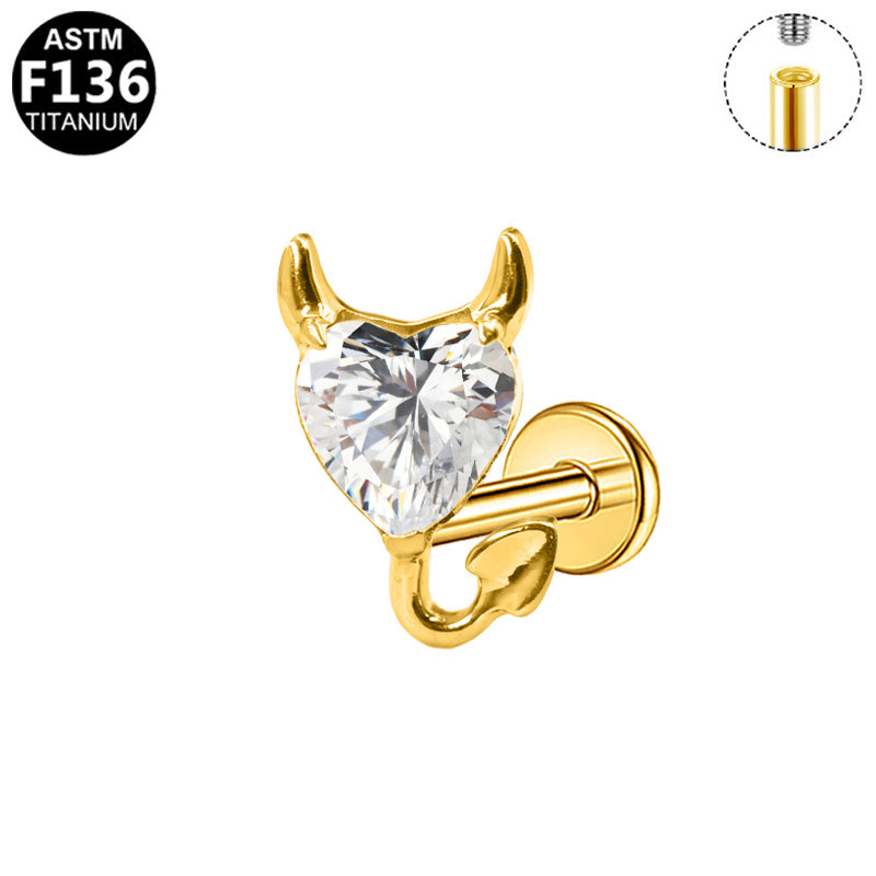 Piercing cœur diable en titane doré