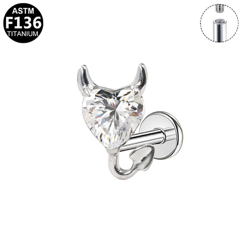Piercing cœur diable en titane argenté