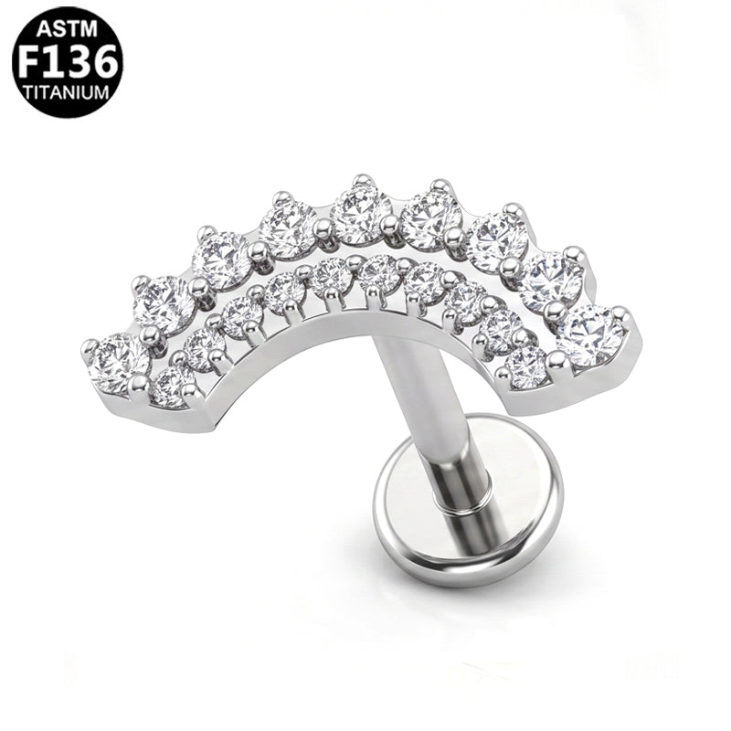 Piercing arc double rangée strass en titane argenté