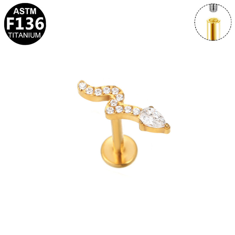 Piercing serpent strass en titane doré