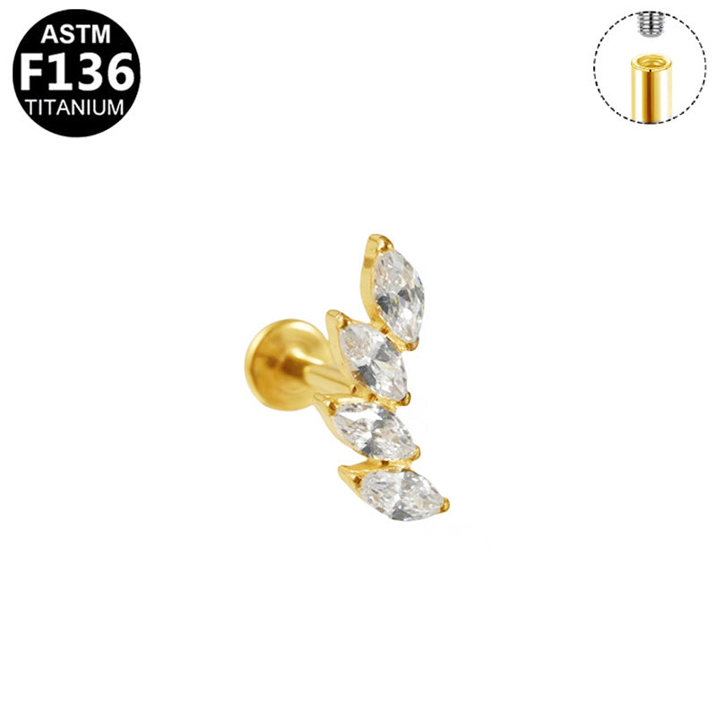 Piercing feuillage marquises en titane doré