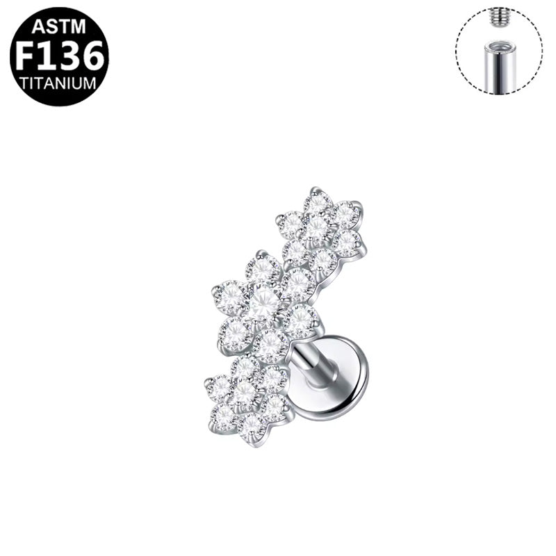Piercing grappe de fleurs strass en titane argenté