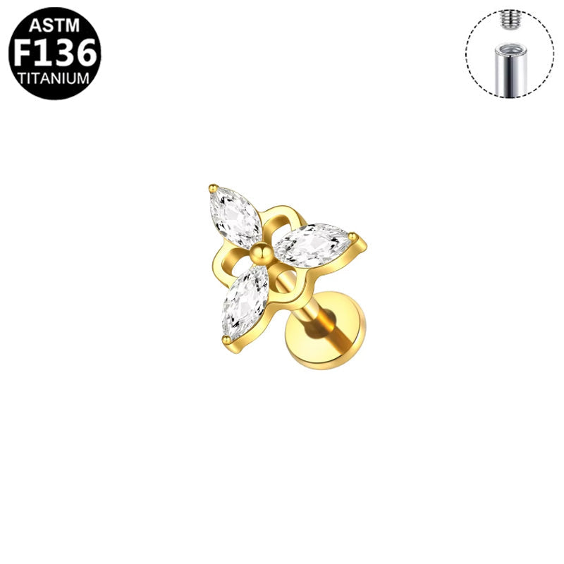 Piercing fleur quatre marquises en titane doré