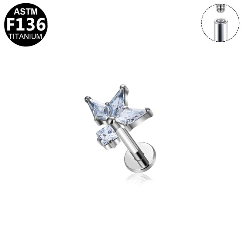 Piercing papillon cristal en titane argenté