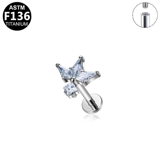 Piercing papillon cristal en titane argenté