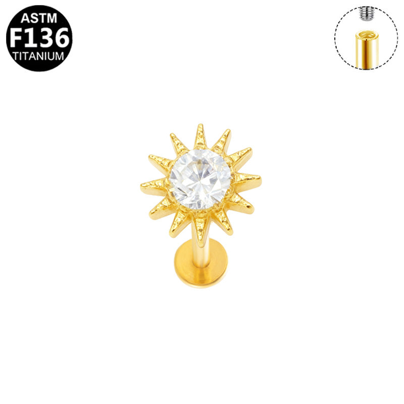 Piercing soleil zircon en titane doré