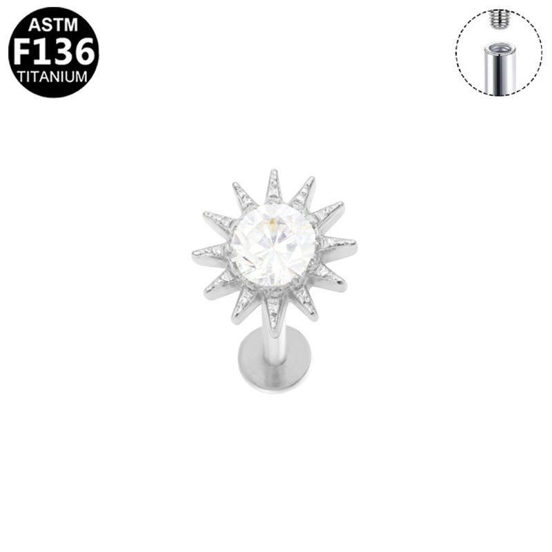 Piercing soleil zircon en titane argenté