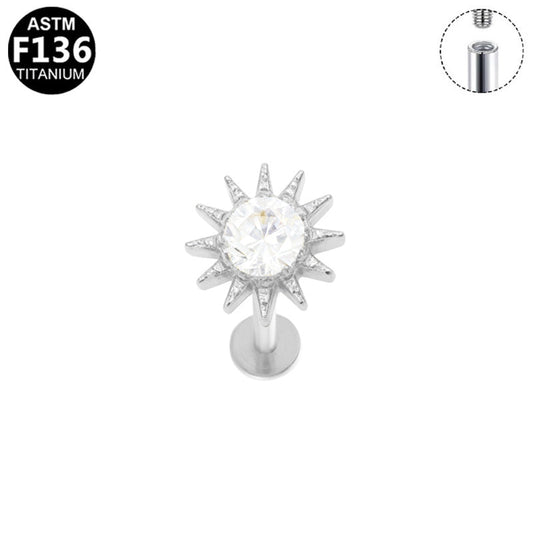 Piercing soleil zircon en titane argenté