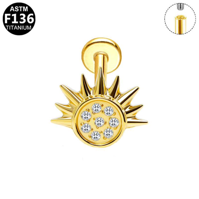 Piercing soleil pavé en titane doré