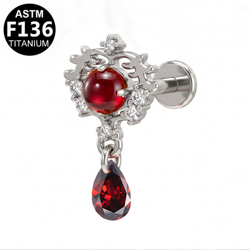 Piercing goutte rouge pendante en titane argenté
