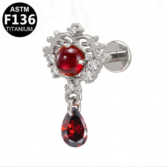 Piercing goutte rouge pendante en titane argenté