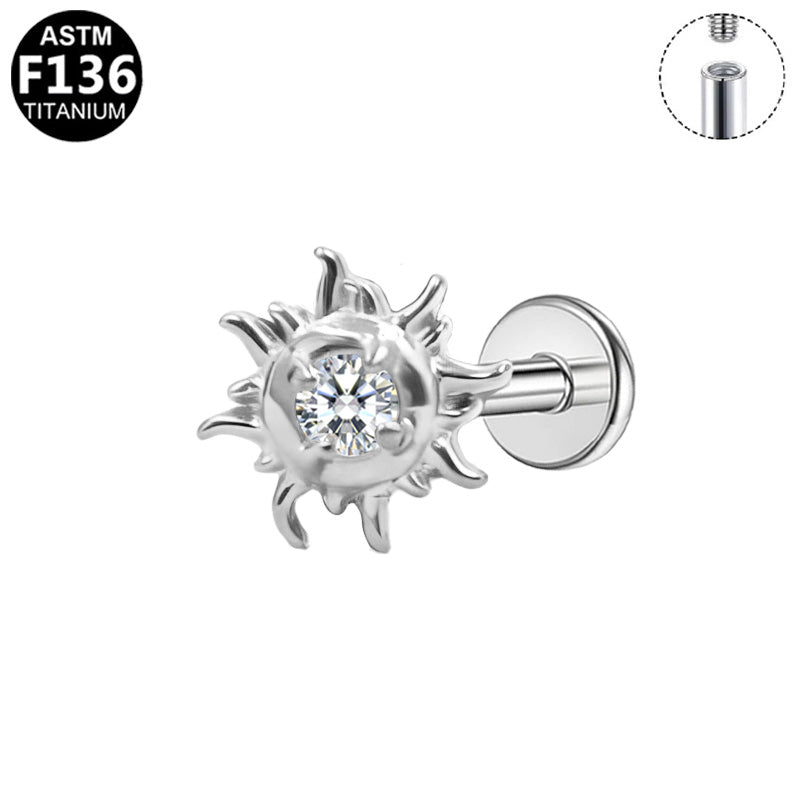 Piercing soleil strass en titane argenté