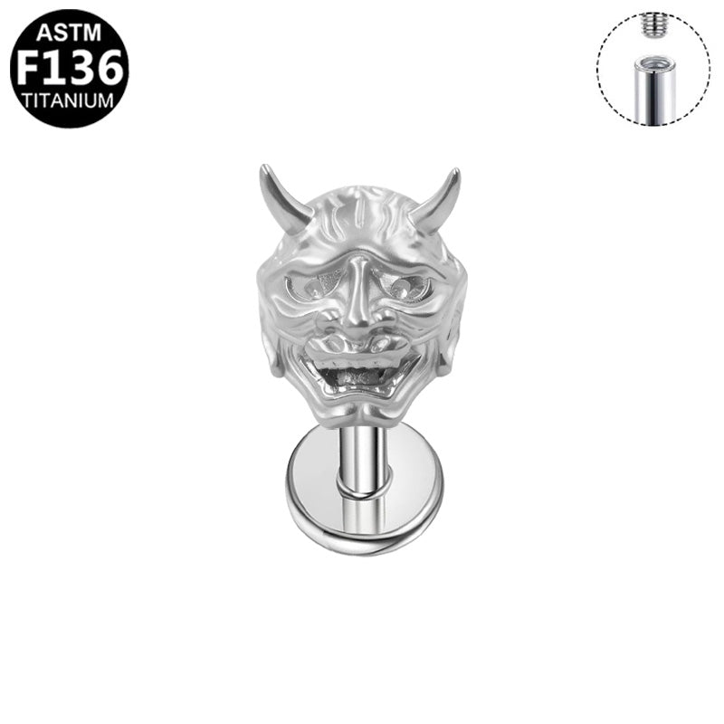 Piercing masque démon en titane argenté