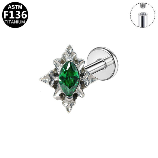 Piercing marquise verte en titane argenté