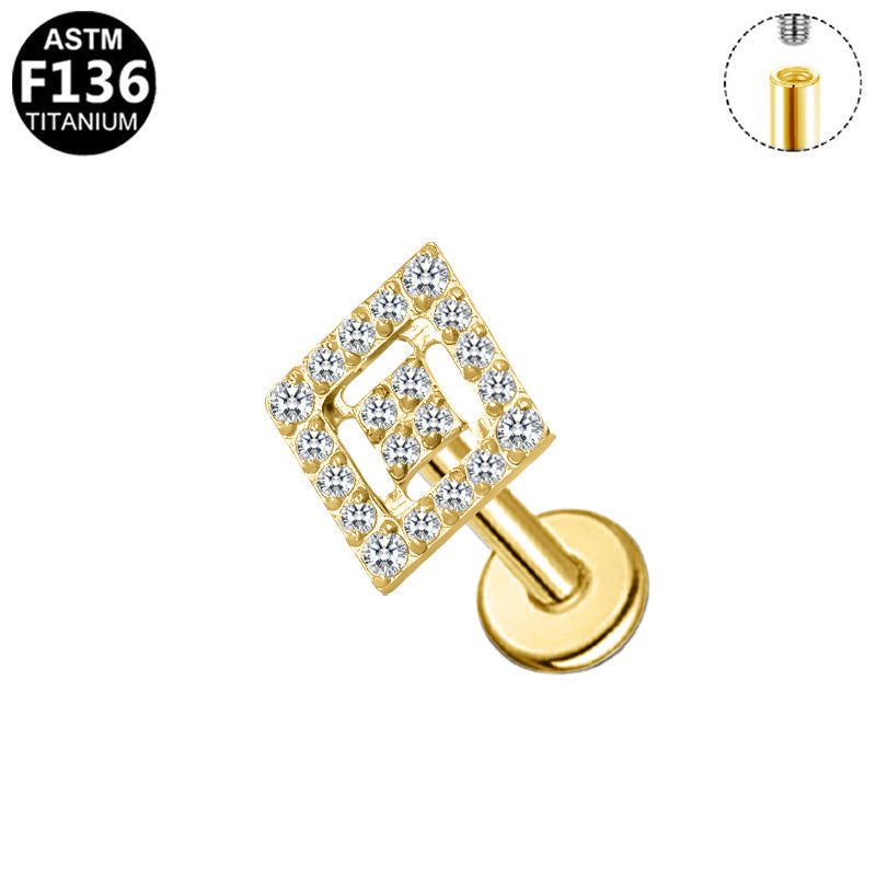 Piercing losange strass en titane doré