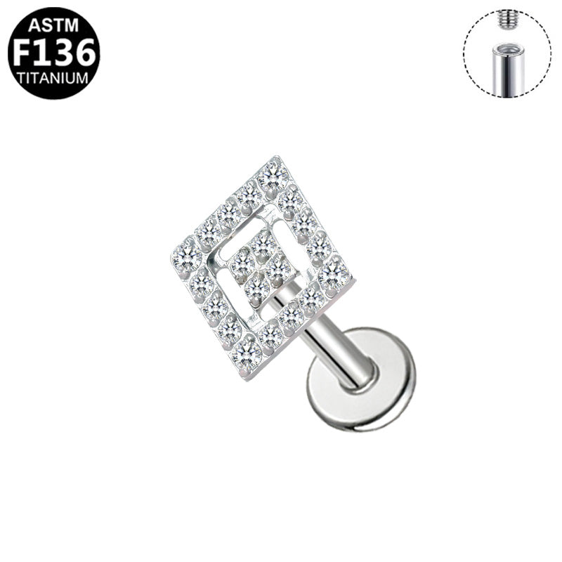 Piercing losange strass en titane argenté