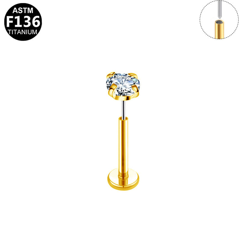 Piercing zircon simple en titane doré