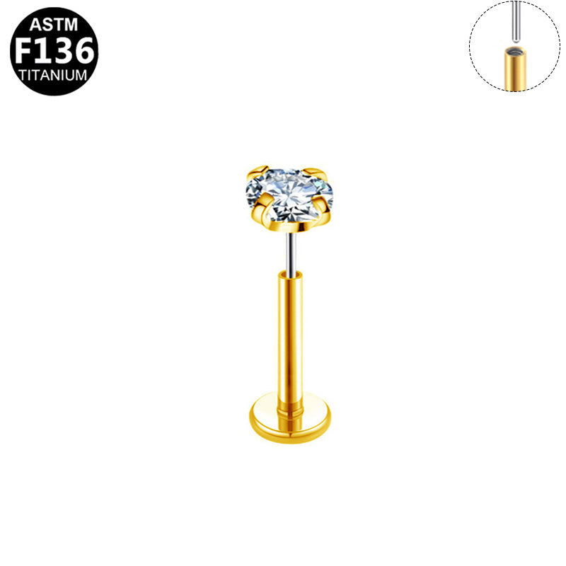 Piercing zircon simple en titane doré