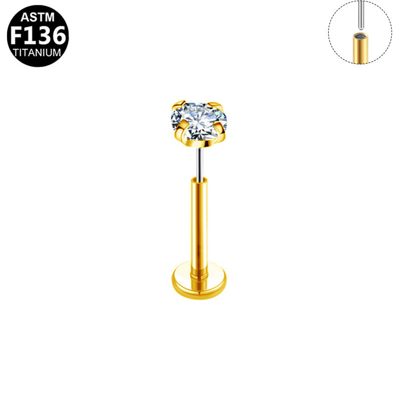 Piercing zircon simple en titane doré