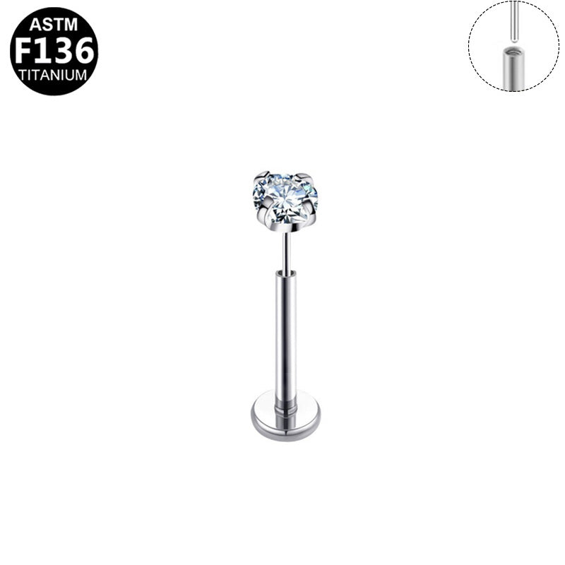Piercing zircon simple en titane argenté