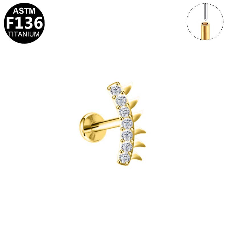 Piercing arc à pointes strass en titane doré