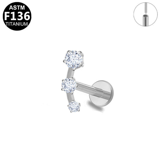 Piercing courbe trois zircons en titane argenté