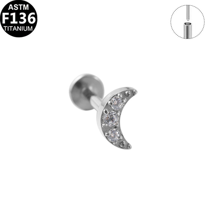 Piercing lune strass en titane argenté