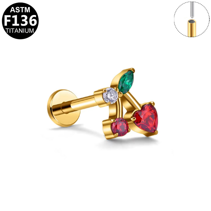 Piercing cerises cœur en titane doré