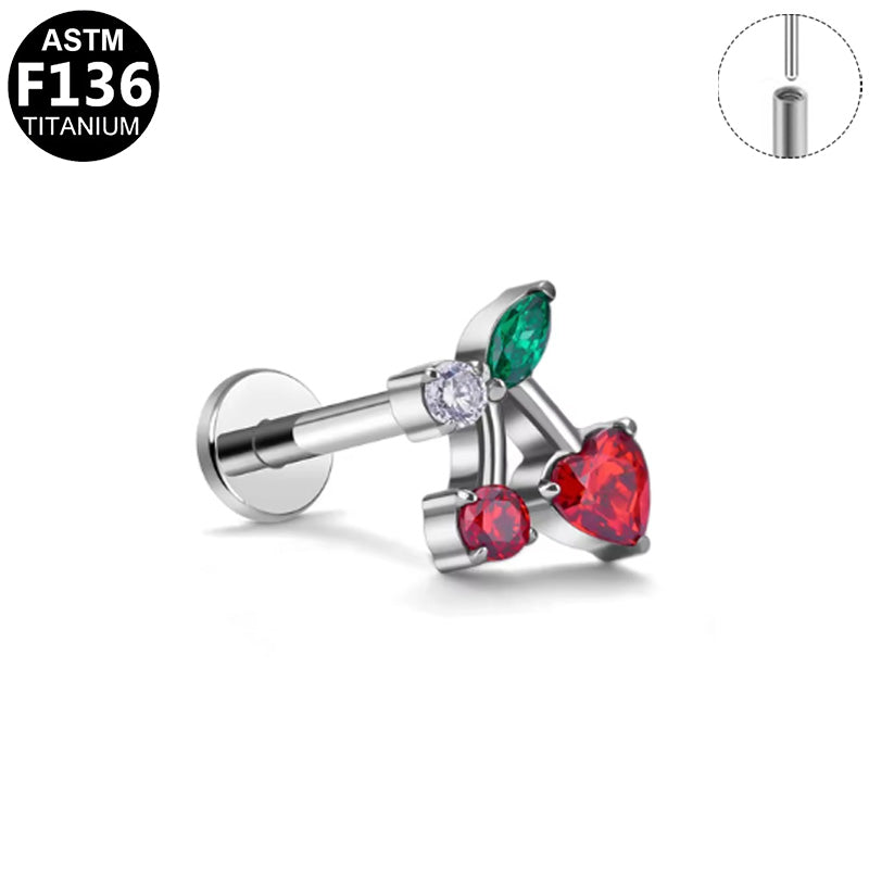 Piercing cerises cœur en titane argenté