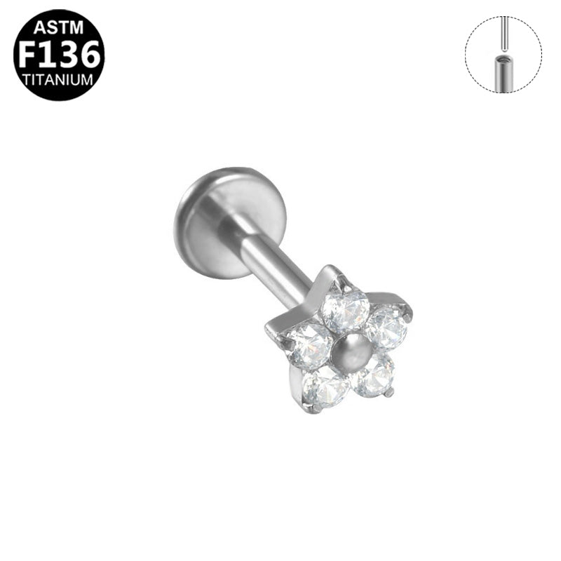 Piercing fleur cinq pétales en titane argenté