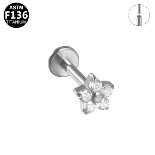 Piercing fleur cinq pétales en titane argenté