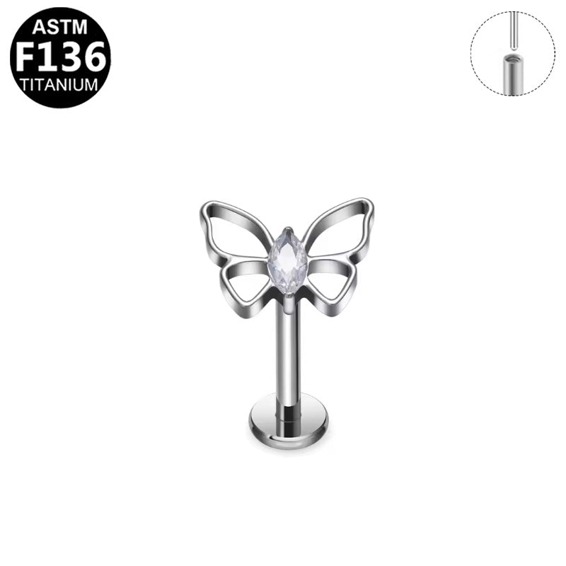 Piercing papillon ajouré en titane argenté