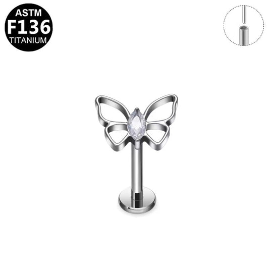 Piercing papillon ajouré en titane argenté