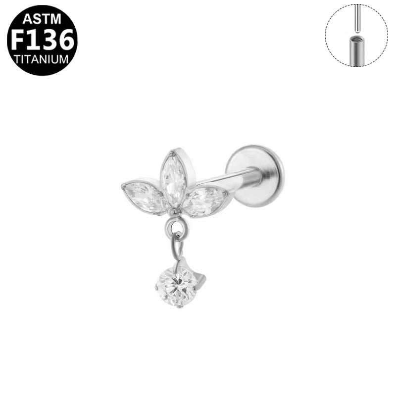 Piercing éventail et zircon pendant en titane argenté