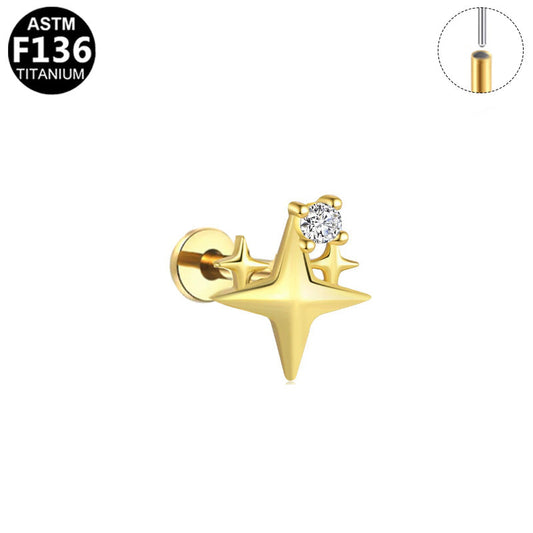 Piercing trio d'étoiles brillantes en titane doré
