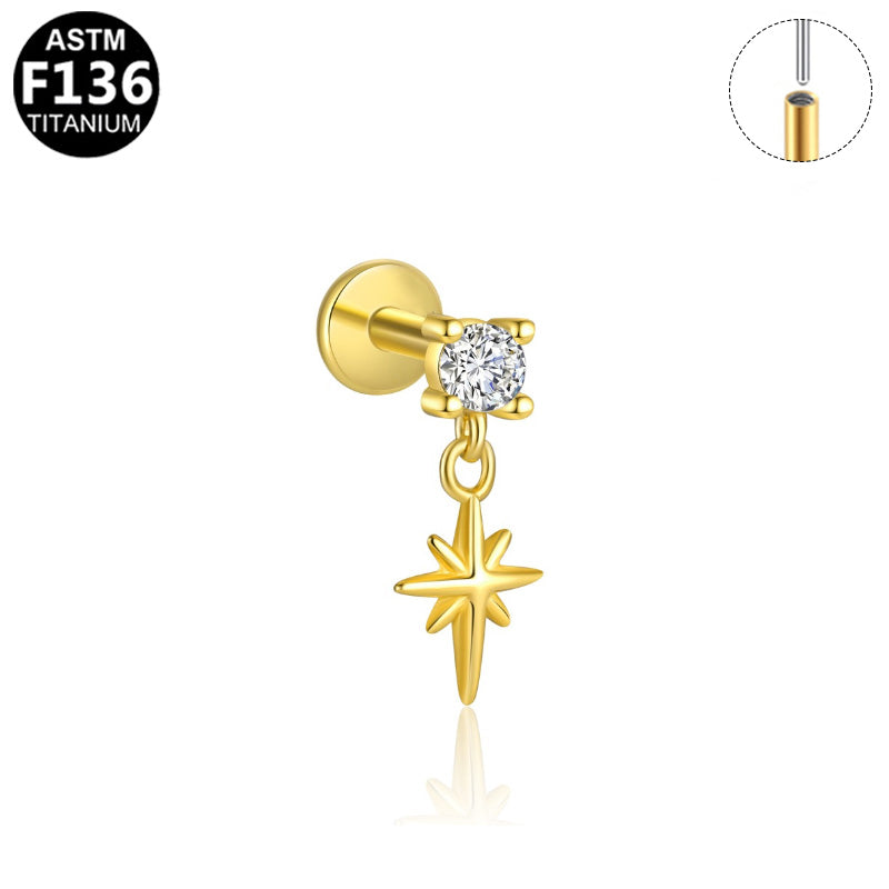 Piercing zircon et étoile pendante en titane doré