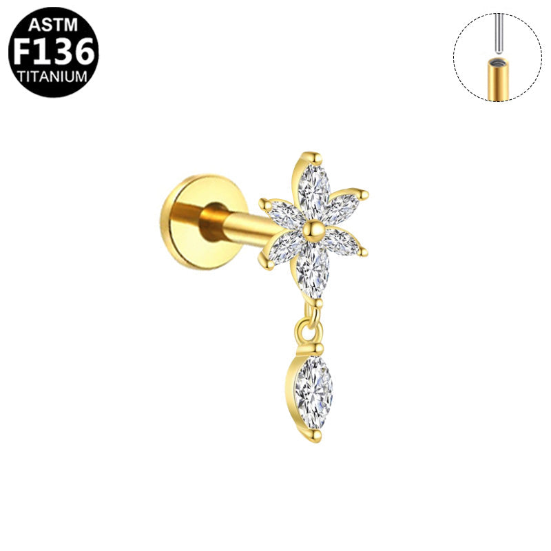 Piercing fleur et marquise pendante en titane doré
