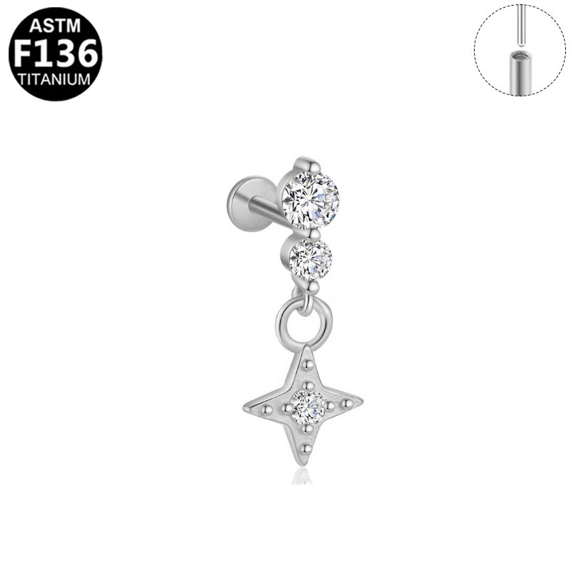 Piercing pendant étoile zircon en titane argenté