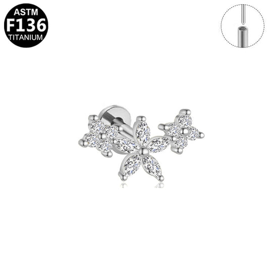 Piercing trio de fleurs en titane argenté