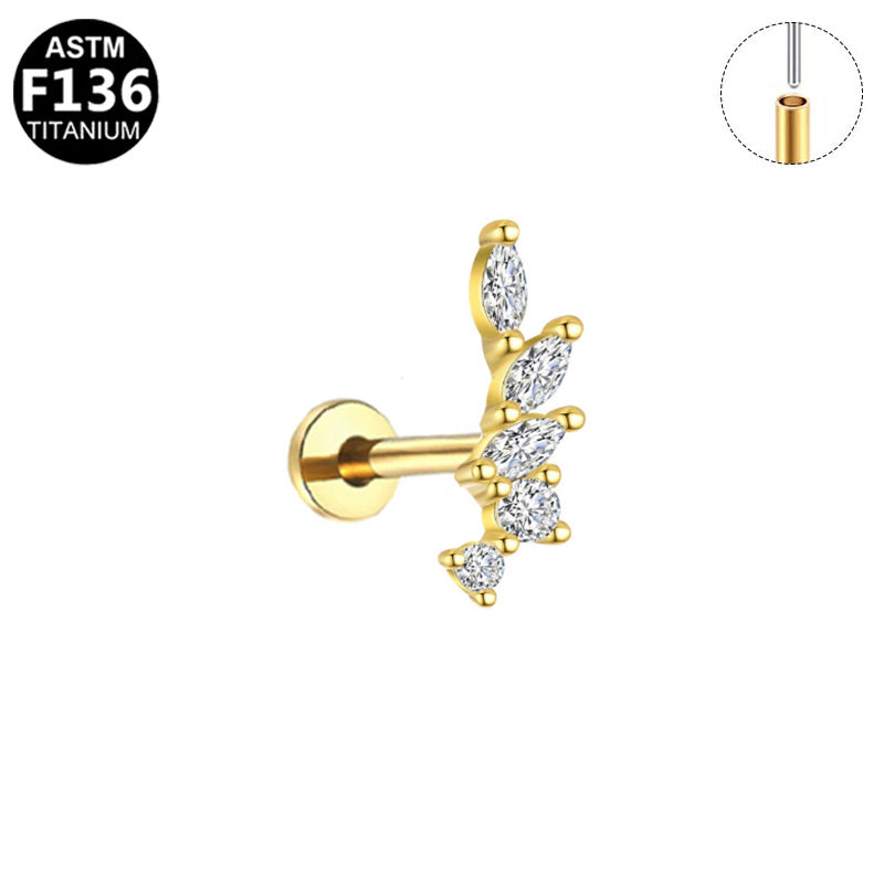 Piercing branche strass en titane doré