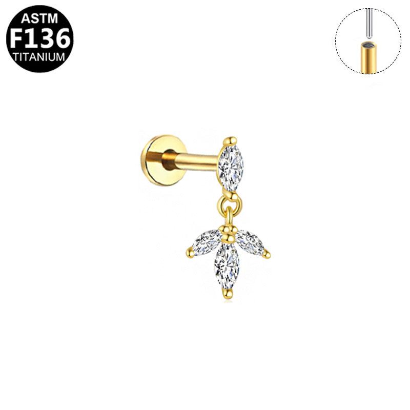 Piercing pendant feuillage en titane doré